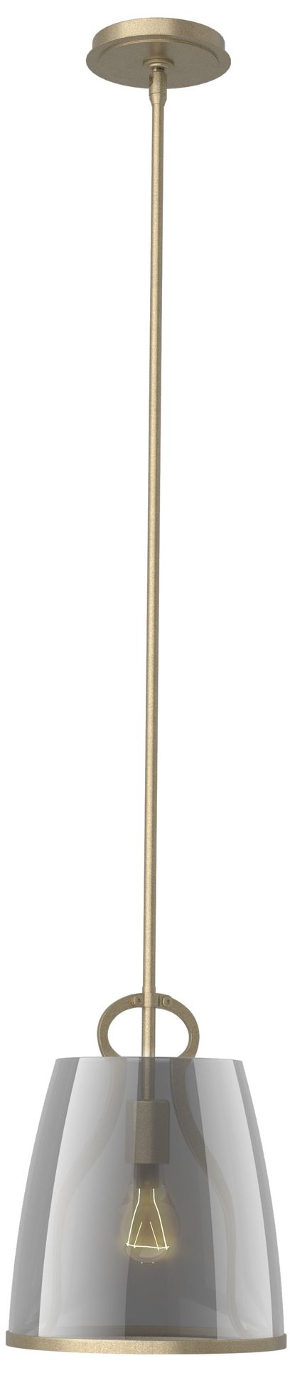 Caliper 10" Wide Soft Gold Pendant w/ Plated Smoke Glass
