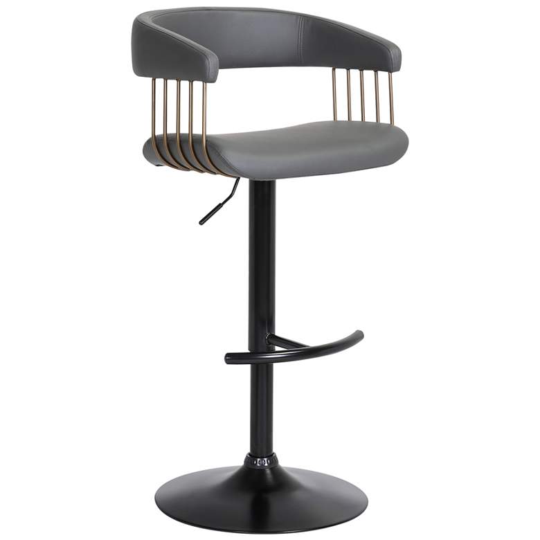 Image 1 Calista Adjustable Bar Stool in Black Metal and Grey Faux Leather