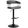 Calista Adjustable Bar Stool in Black Metal and Grey Faux Leather
