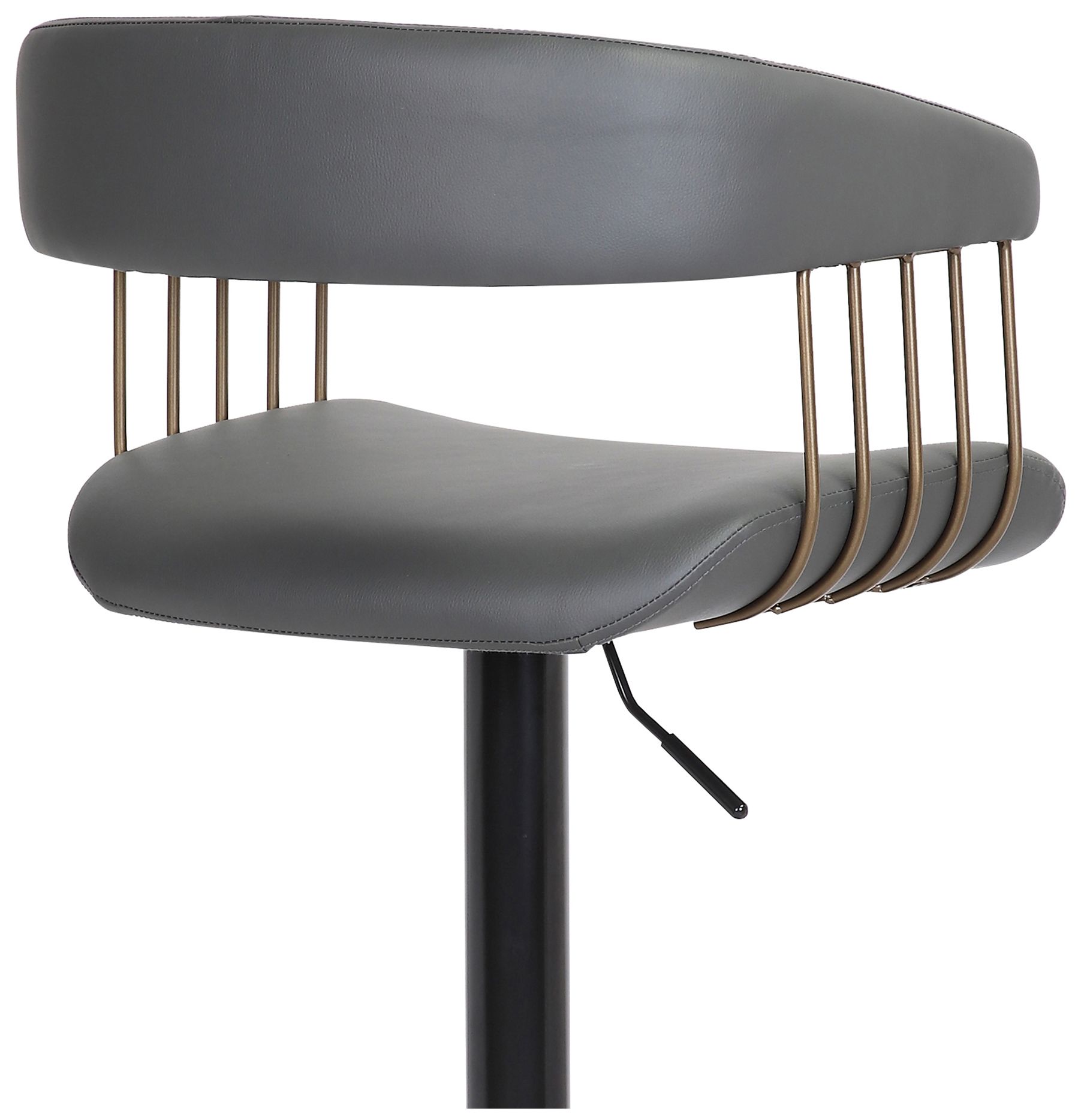 Calista Adjustable Bar Stool in Black Metal and Grey Faux Leather