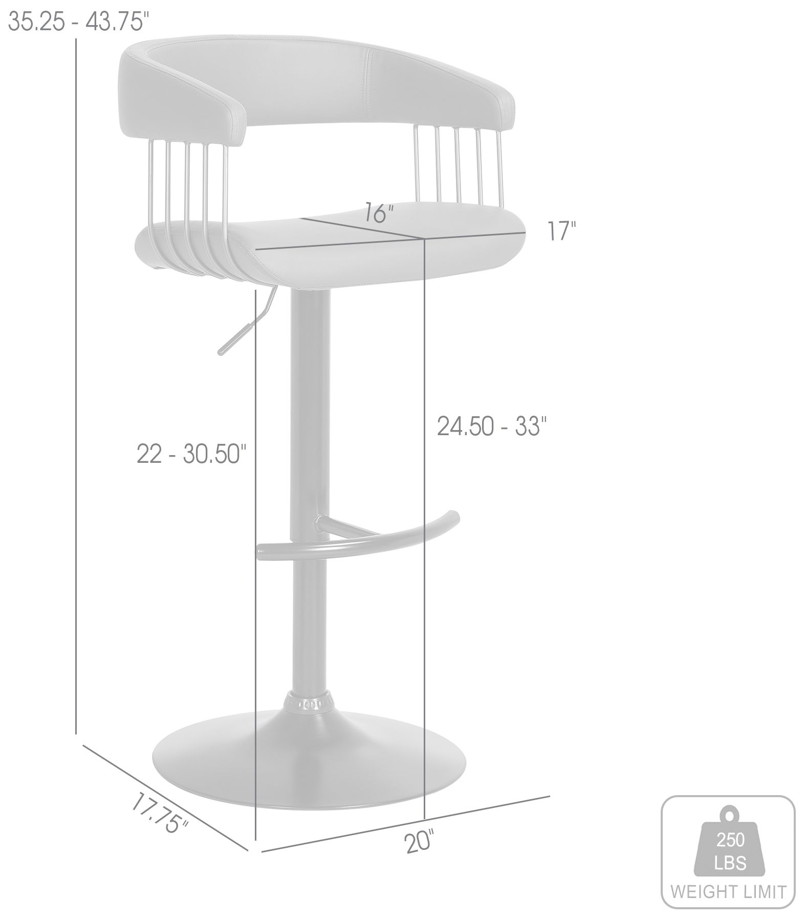 Calista Adjustable Bar Stool in Black Metal and Grey Faux Leather
