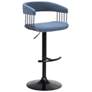 Calista Adjustable Barstool in Blue Fabric with Black Metal