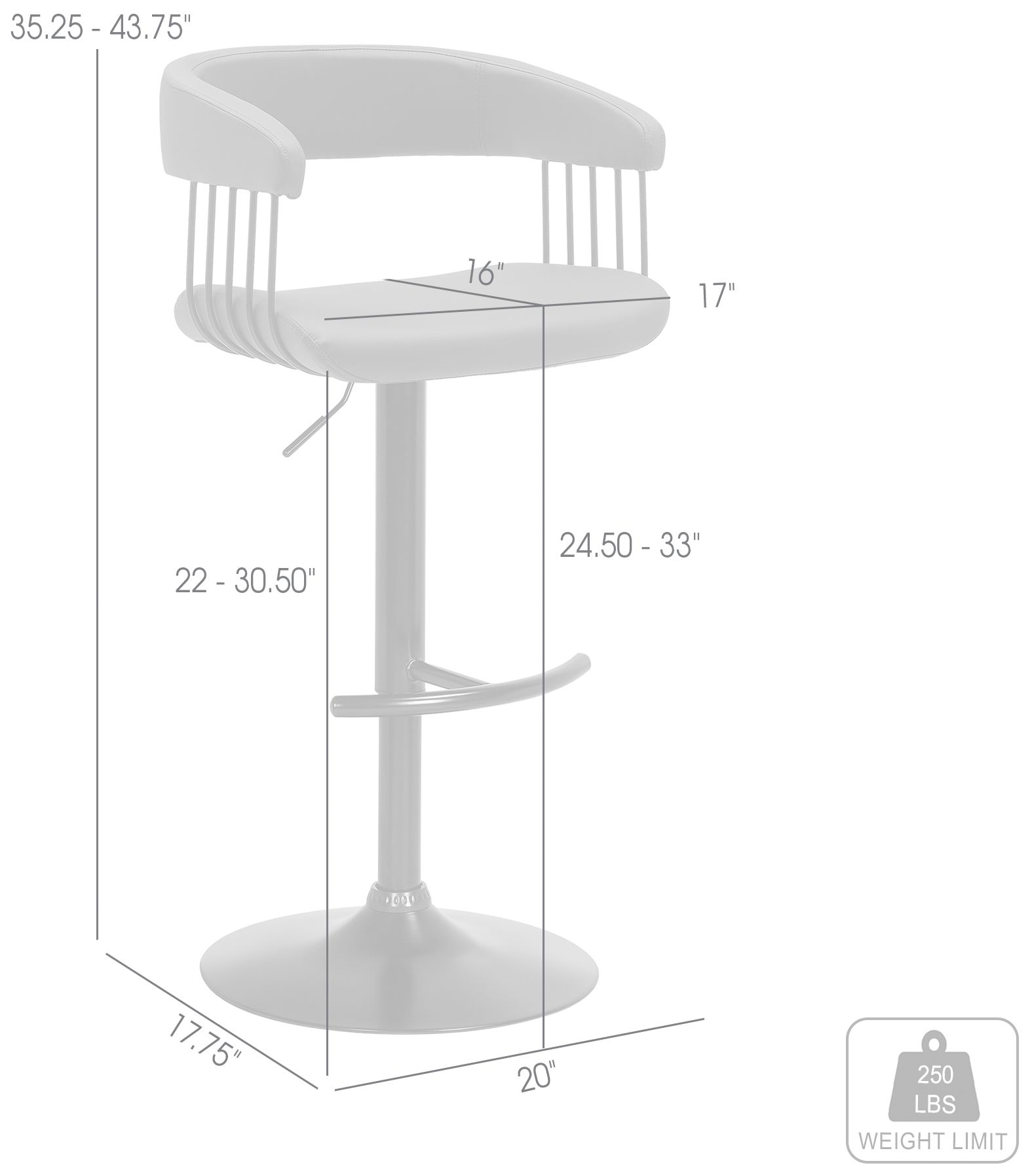Calista Adjustable Barstool in Grey Faux Leather with Black Metal