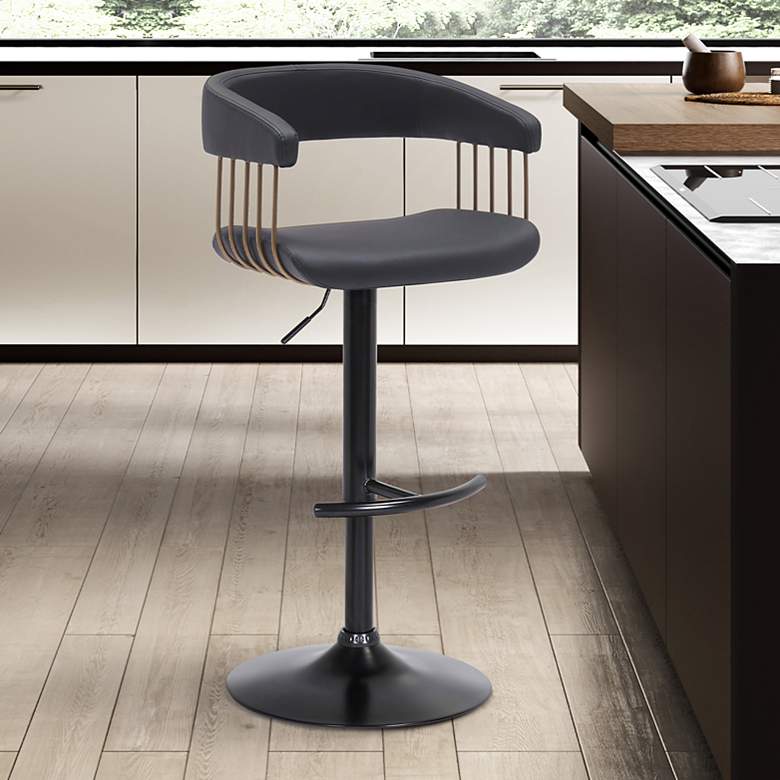 Image 1 Calista Black Faux Leather Adjustable Swivel Bar Stool