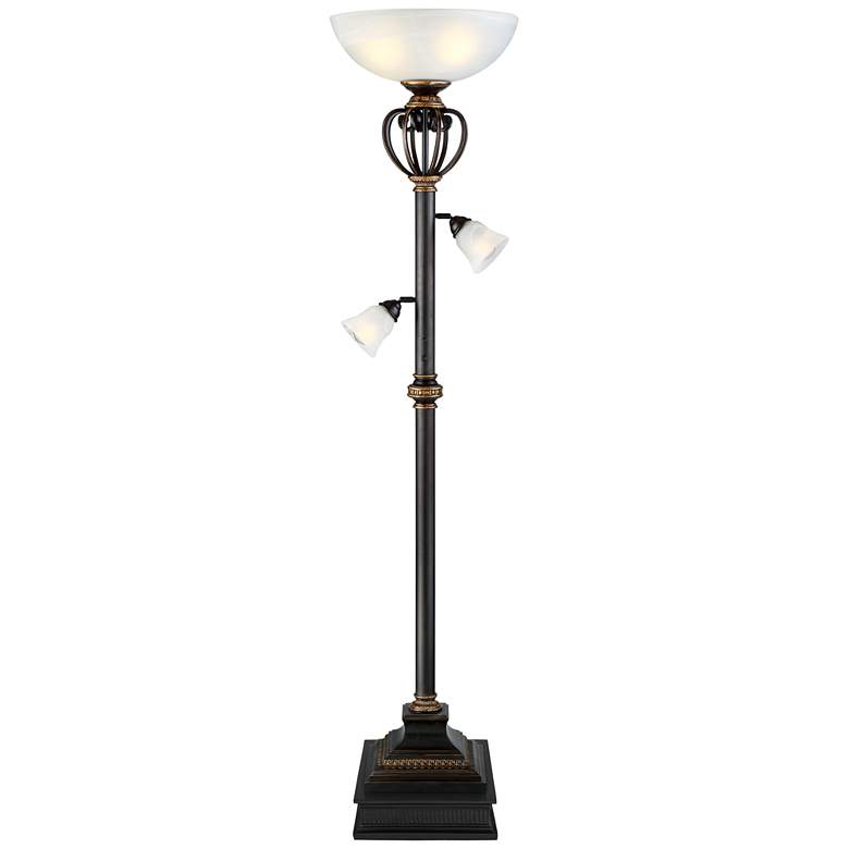 Image 1 Calistoga Light Blaster&#8482; Bronze Torchiere Floor Lamp with Black Riser