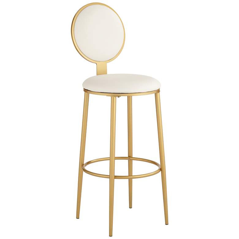 Image 3 Calix 30 1/2" High Gold Metal and White Leather Barstool