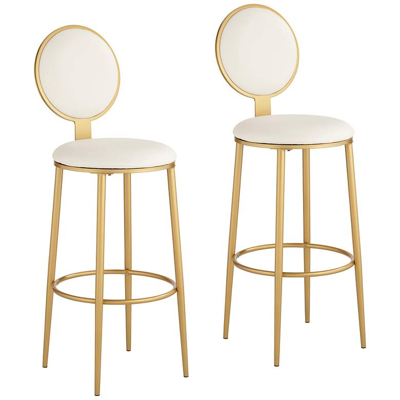 Image 3 Calix 30 1/2" White Leather Bar Stools Set of 2