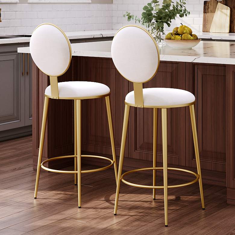 Image 2 Calix 30 1/2" White Leather Bar Stools Set of 2