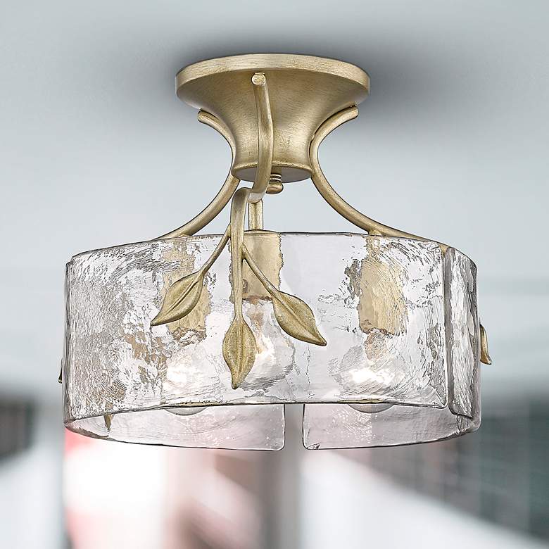 Image 4 Calla 15 1/8" Wide Semi-Flush in White Gold with Hammered Water Glass more views