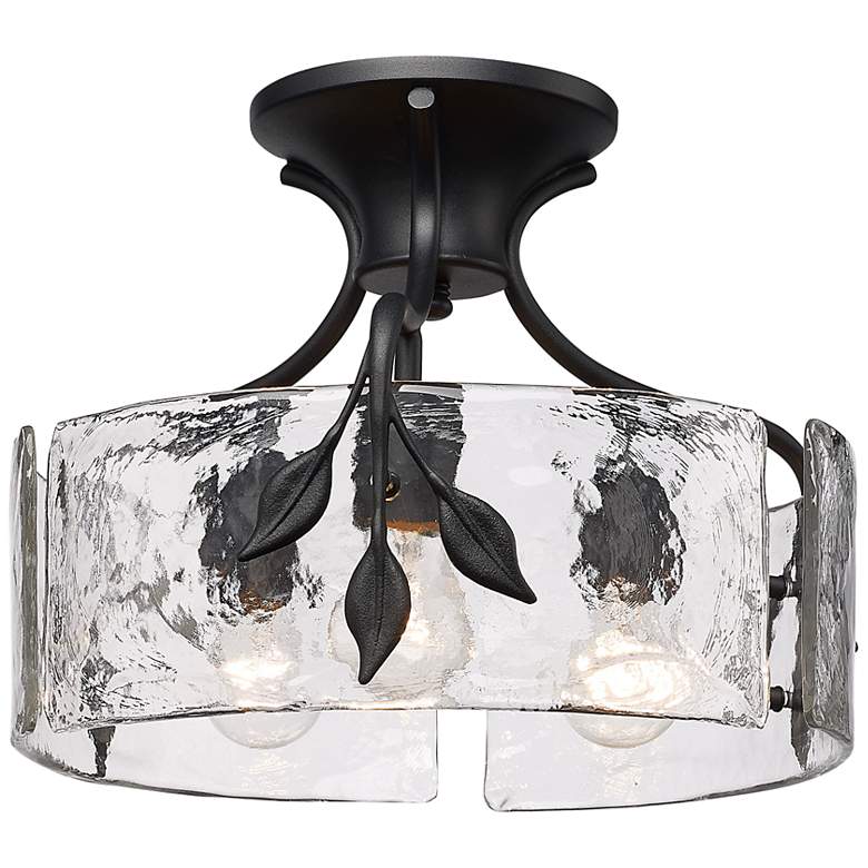Image 1 Calla 15.125 inch Wide 3-Light Natural Black Semi-flush with Hammered Glas