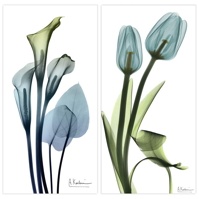 Image 1 Calla Lily and Tulips" Frameless Printed Tempered Glass Wall Art Set of 2