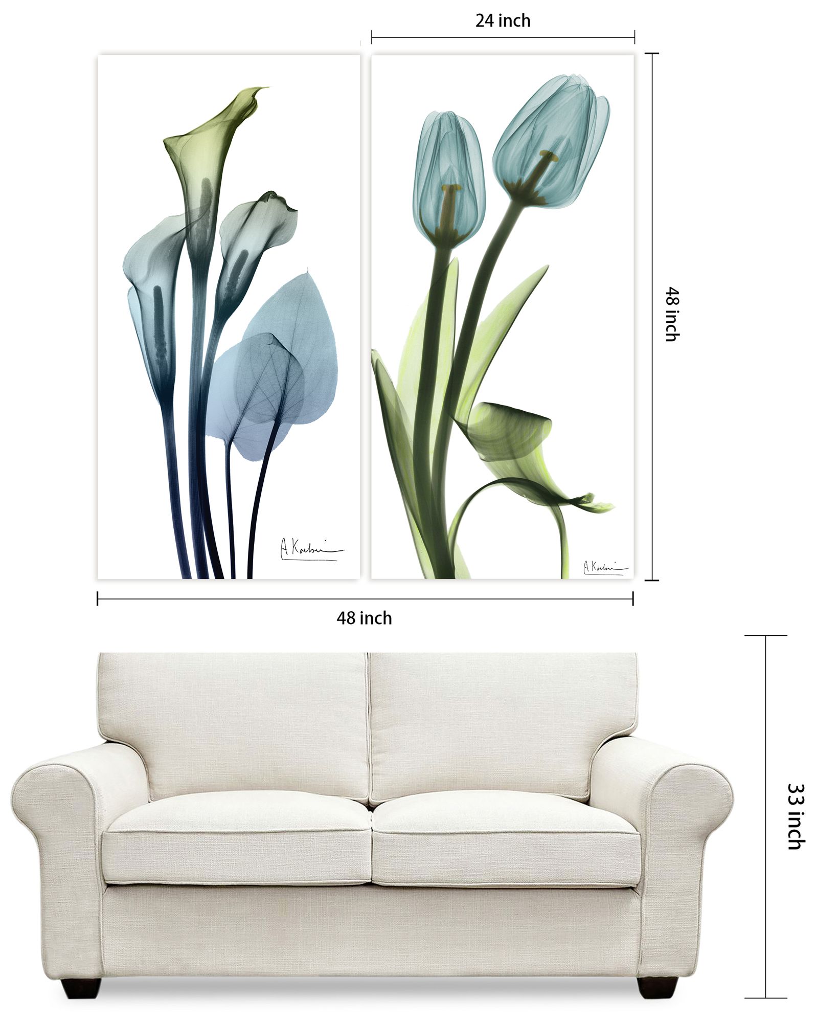 Calla Lily and Tulips" Frameless Printed Tempered Glass Wall Art Set of 2