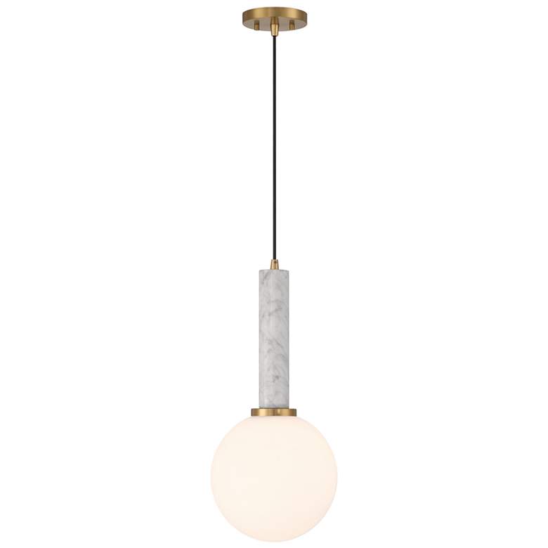 Image 1 Callaway 1-Light Pendant in White Marble with Warm Brass