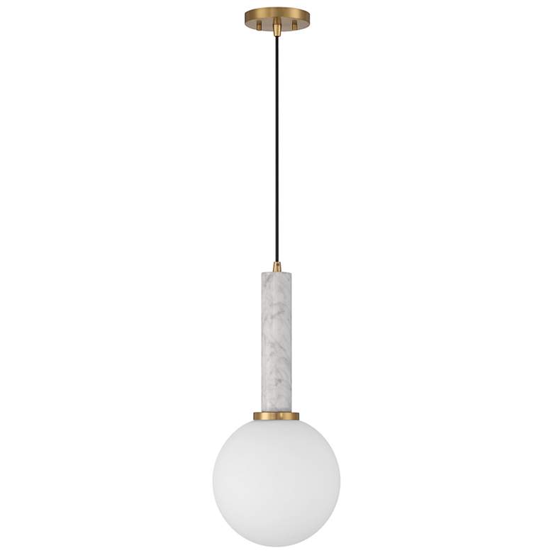 Image 2 Callaway 1-Light Pendant in White Marble with Warm Brass more views