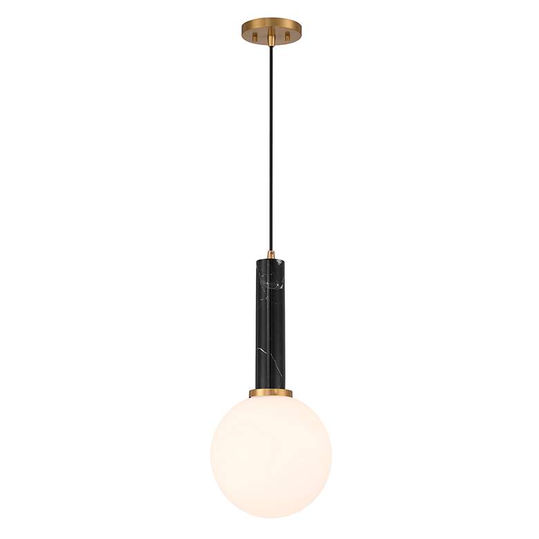 Image 3 Callaway 10" Wide Black Marble and Warm Brass Mini Pendant more views