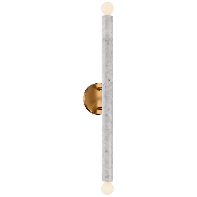 Image 1 Callaway 26" High Warm Brass and Marble 2-Light Wall Sconce