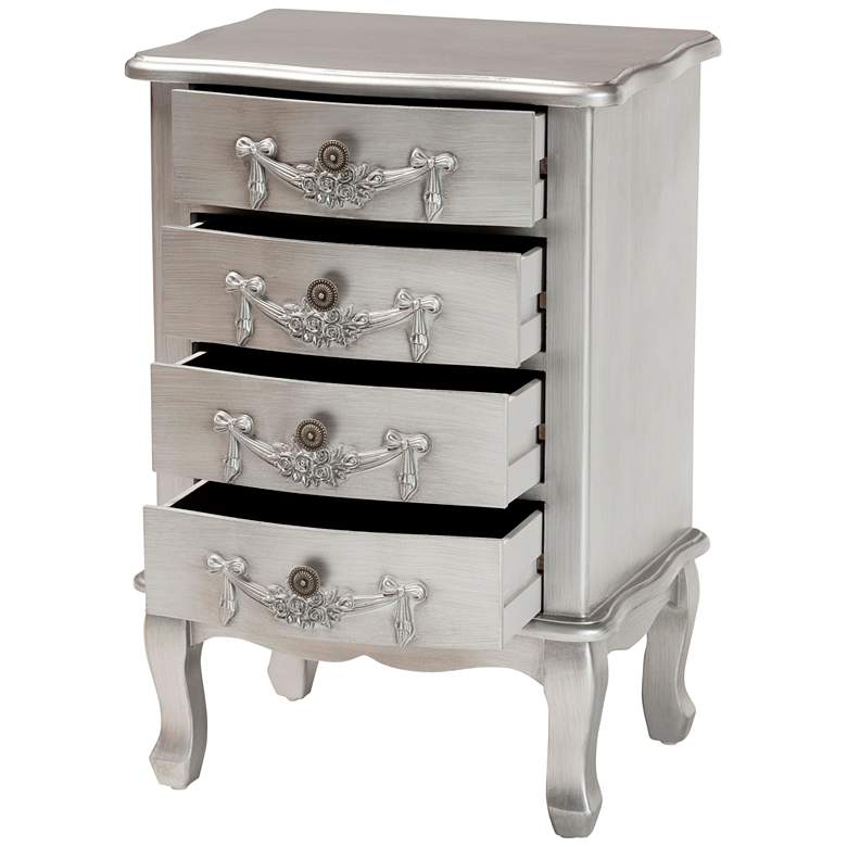 Image 6 Callen 18 1/4 inch Wide Brushed Silver Wood 4-Drawer Nightstand more views