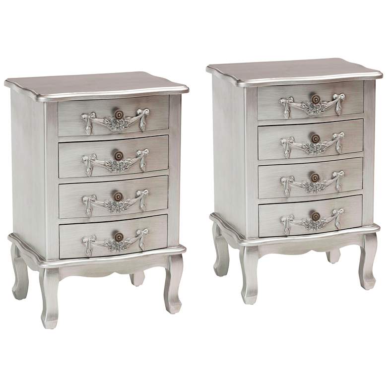 Image 1 Callen 18 1/4 inch Wide Brushed Silver Wood 4-Drawer Nightstands Set of 2