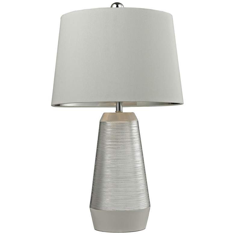 Image 1 Callen Etched Silver and White Ceramic Table Lamp