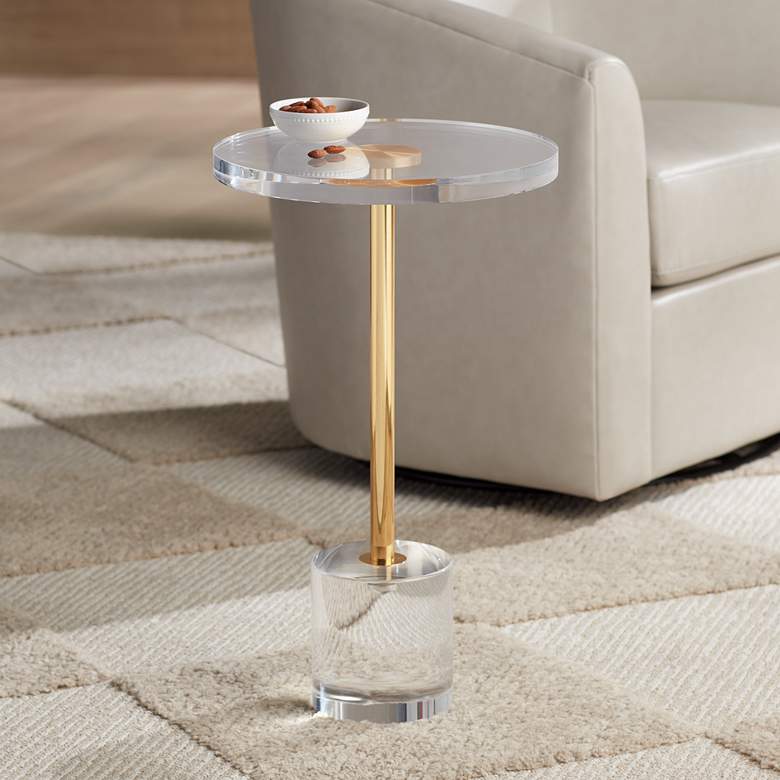 Image 1 Callie 14" Wide Gold and Clear Acrylic Round Side Table