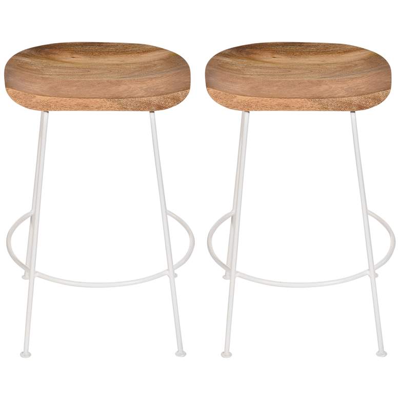 Image 2 Callie 24 1/2 inch Natural Wood White Iron Counter Stool