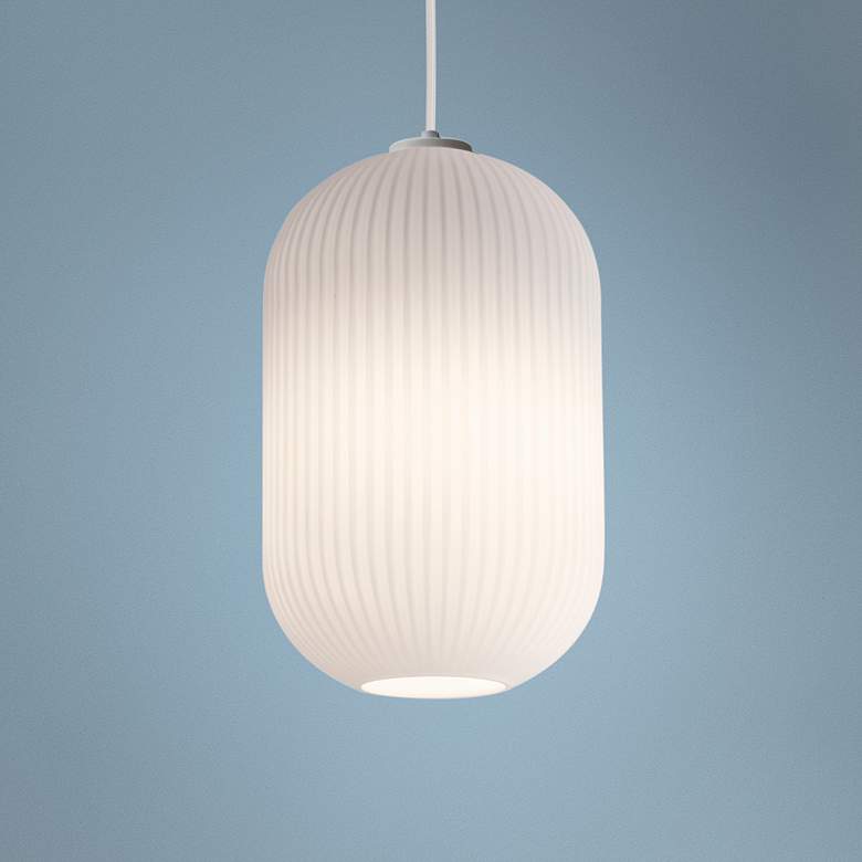 Callie 9&quot; Wide Frosted White Ribbed Glass Mini Pendant