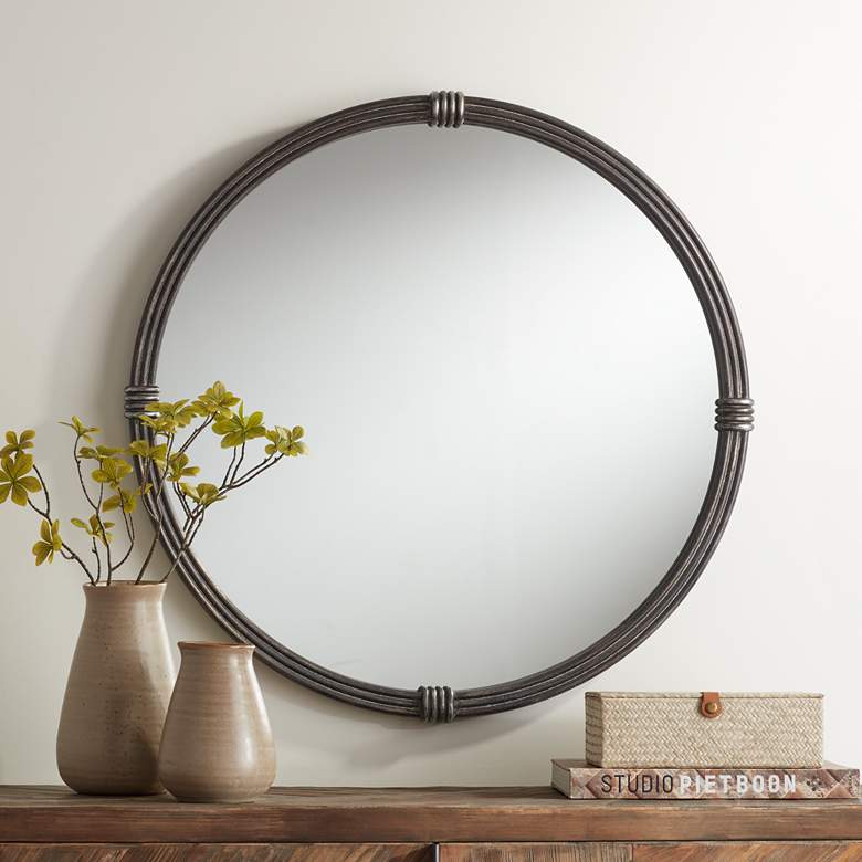 Image 1 Callie Black 32 inch Round Wall Mirror
