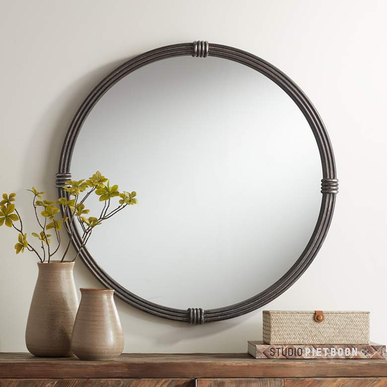 Image 1 Callie Black 32" Round Wall Mirror