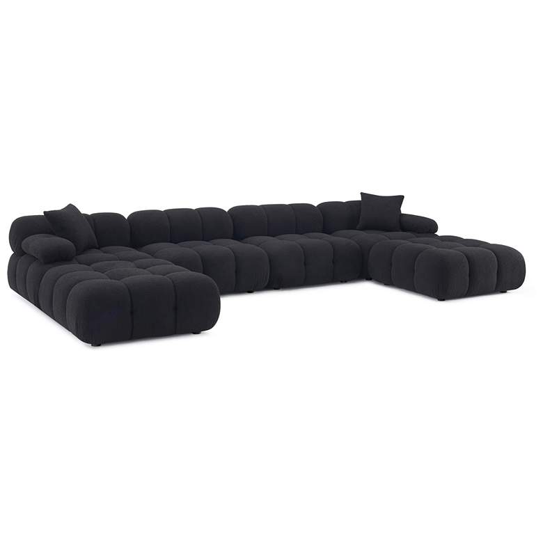 Image 1 Calliope Black Vegan Shearling 6-piece Modular U-Sectional