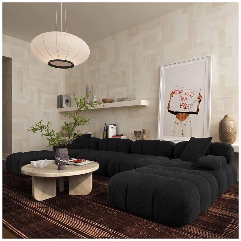Image 2 Calliope Black Vegan Shearling 6-piece Modular U-Sectional more views