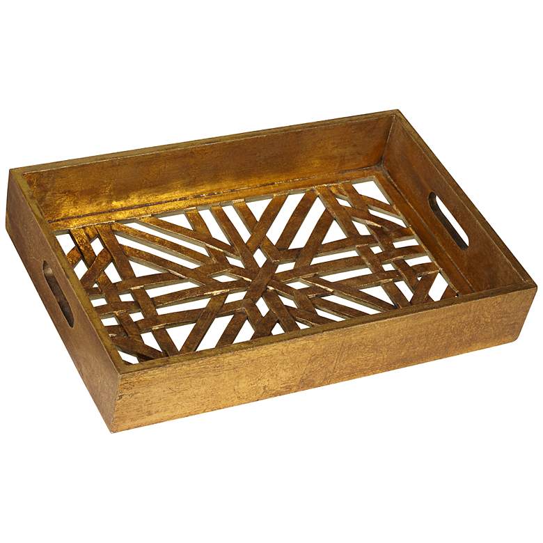Image 1 Calliope Carved Wood Antique Gold Decorative Tray