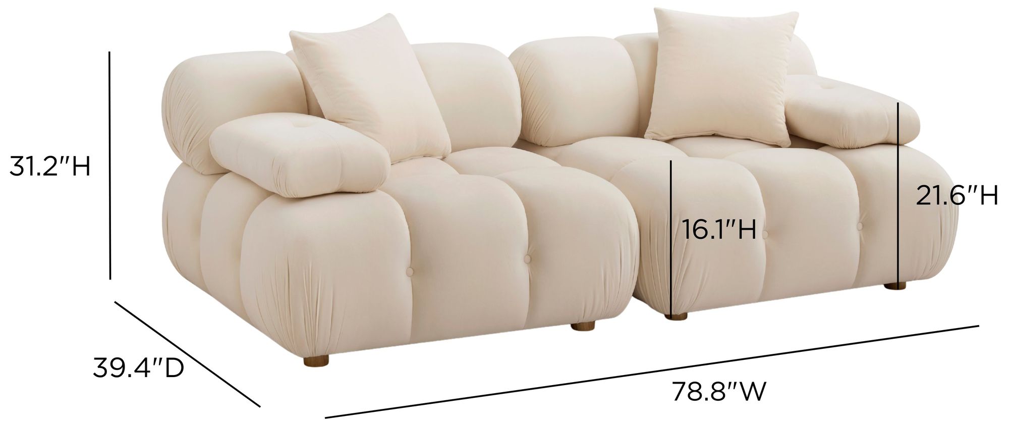 Image 5 Calliope Cream Performance Velvet Modular Loveseat more views