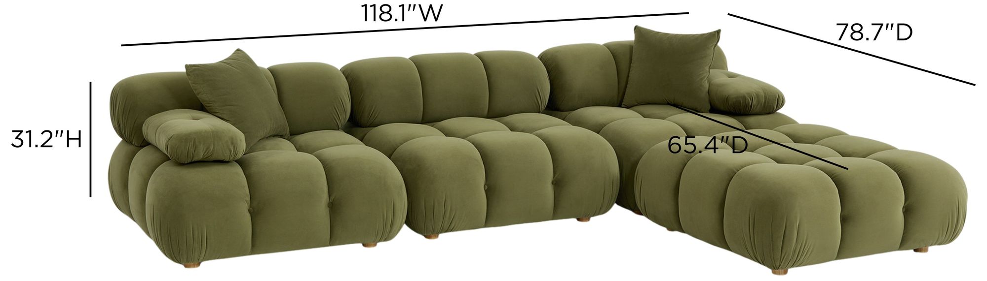 Calliope Olive Green Performance Velvet 4-piece Modular Sectional
