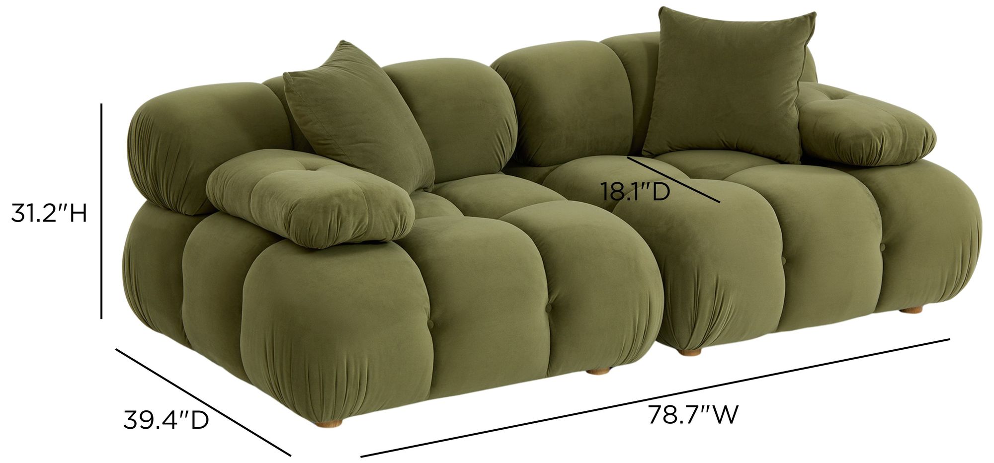 Image 5 Calliope Olive Green Performance Velvet Modular Loveseat more views