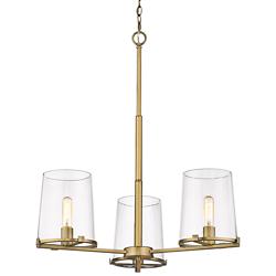 Callista 28" Wide Rubbed Brass 3-Light Chandelier