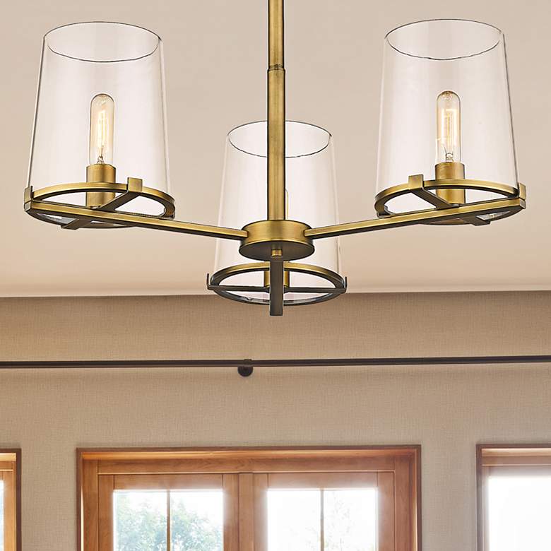 Image 2 Callista 28" Wide Rubbed Brass 3-Light Chandelier