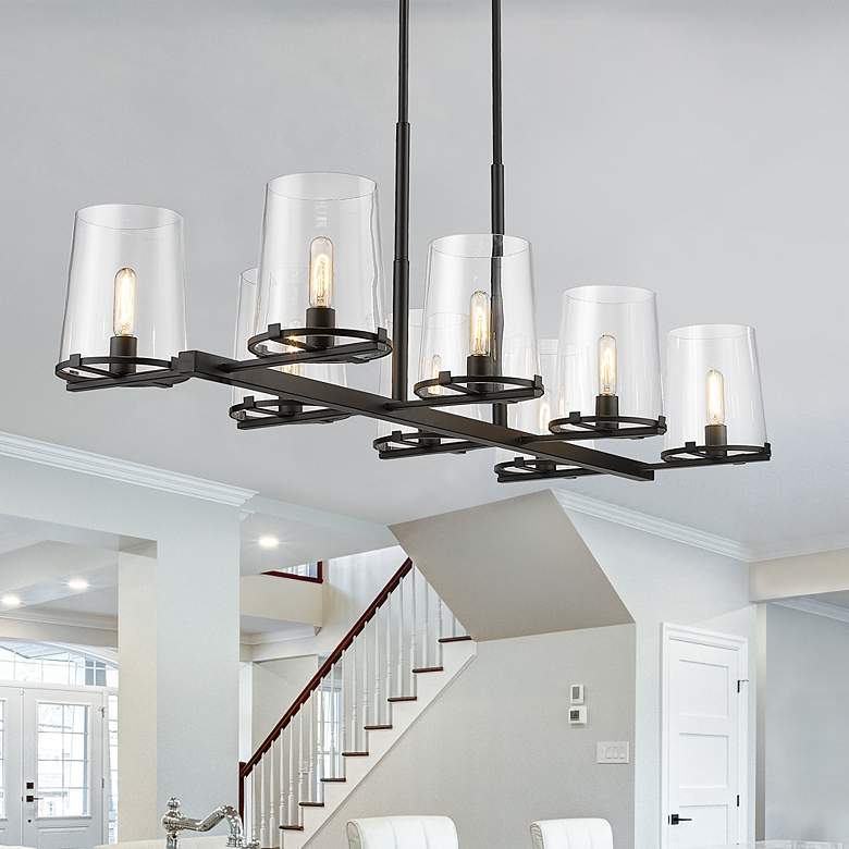 Image 2 Callista 56" Wide Matte Black 8-Light Linear Chandelier