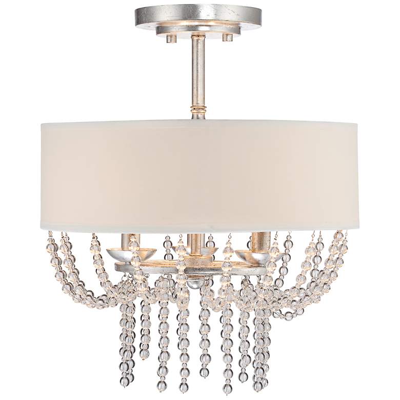 Image 1 Calloway White Shade 14 1/2 inch Wide Beaded Ceiling Light
