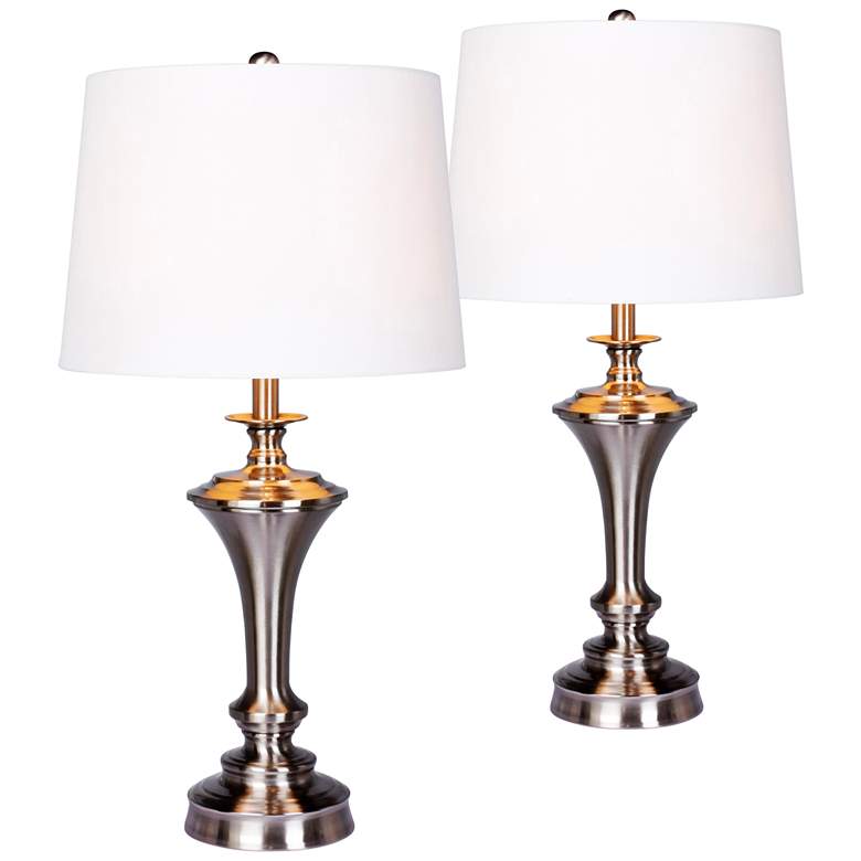 Image 1 Callum Brushed Steel Tapered Urn Table Lamp Set of 2