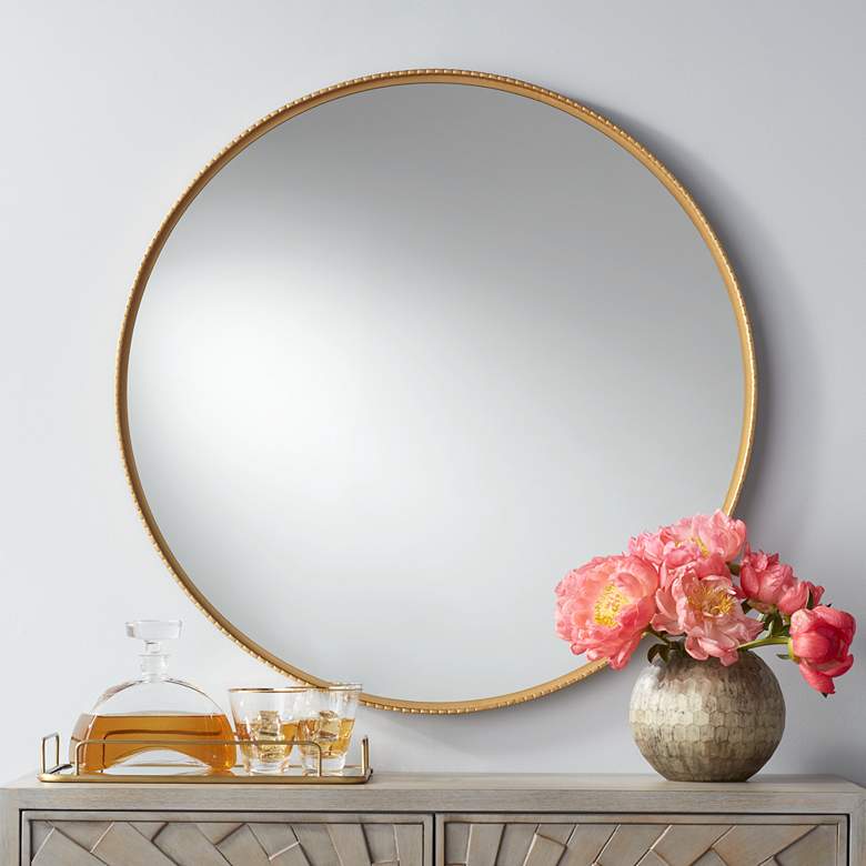 Image 1 Cally 31 1/2 inch Round Metal Luxe Gold Wall Mirror