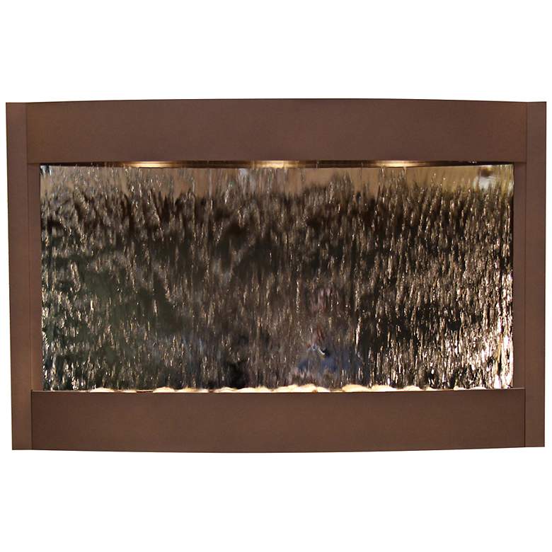 Image 1 Calming Waters 35"H Mirrored Woodland Brown Wall Fountain