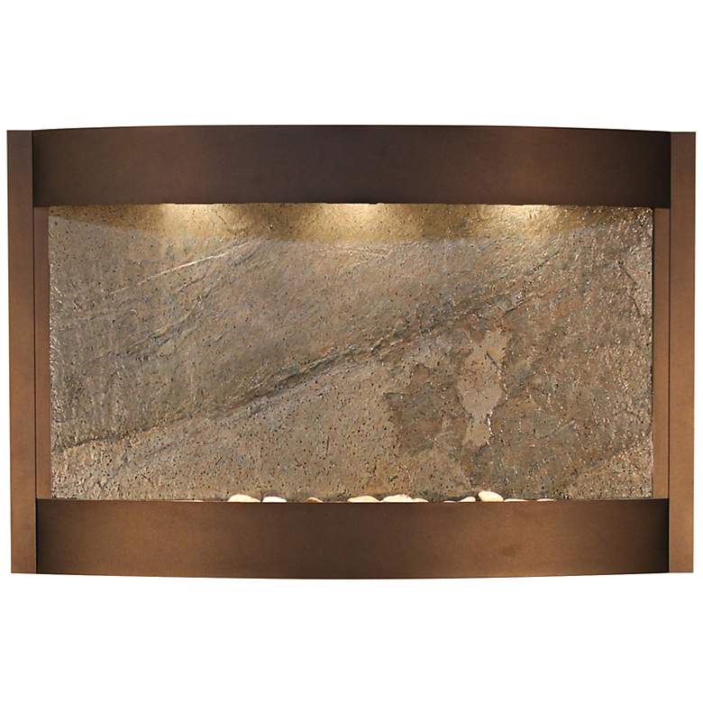 Image 2 Calming Waters Green Stone Antique Bronze 35"H LED Wall Fountain