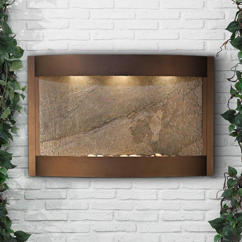 Image 1 Calming Waters Green Stone Antique Bronze 35"H LED Wall Fountain