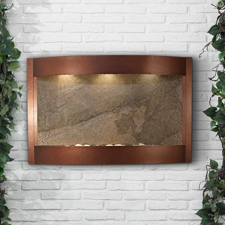 Calming Waters Green Stone Copper Vein 35&quot;H Wall Fountain