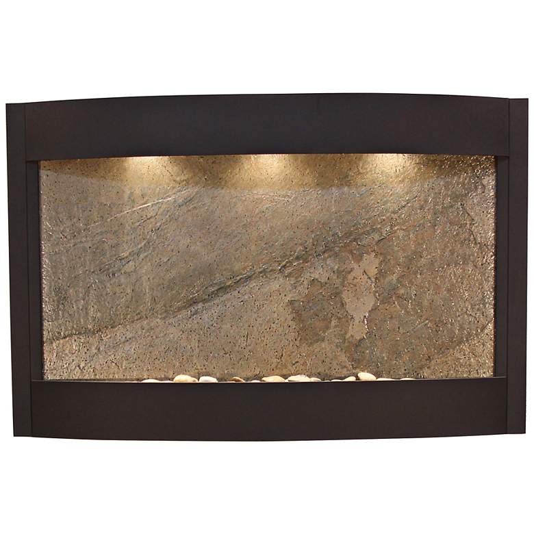 Image 1 Calming Waters Green Stone Textured Black 35"H LED Wall Fountain