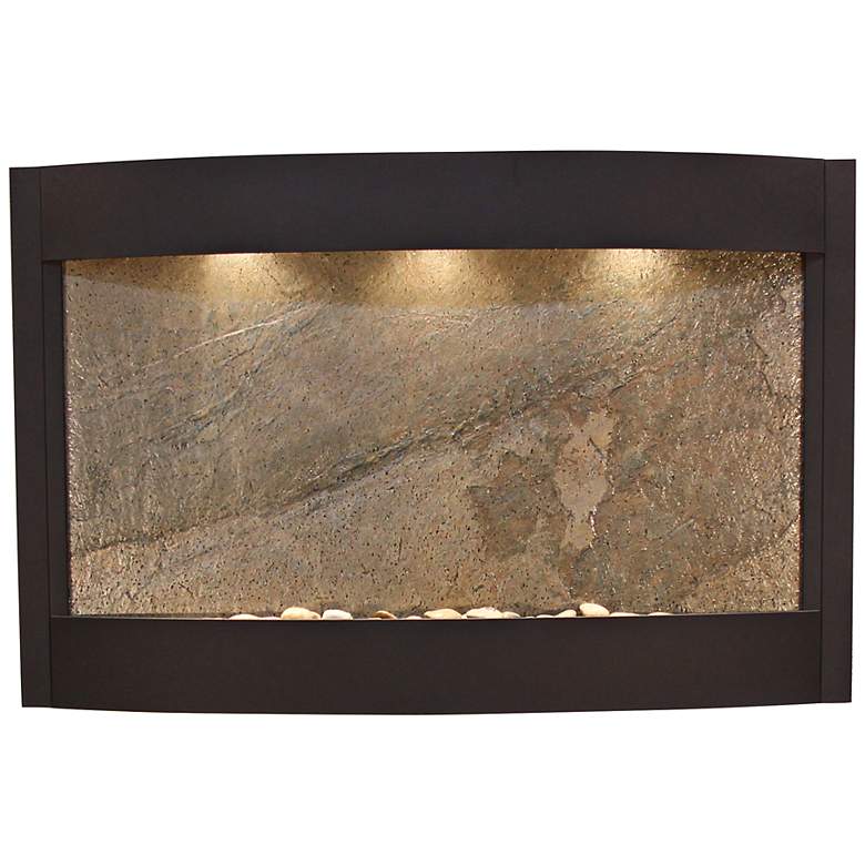 Image 1 Calming Waters Green Stone Textured Black 35"H Wall Fountain