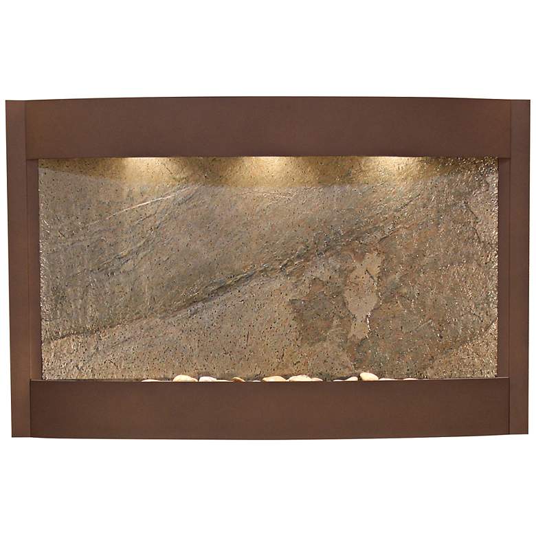 Image 1 Calming Waters Green Stone Woodland Brown 35"H Wall Fountain