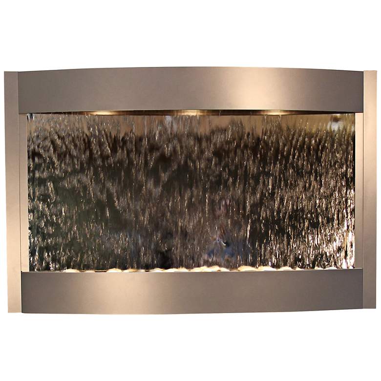 Image 1 Calming Waters Mirrored 35"H Silver Metallic Wall Fountain