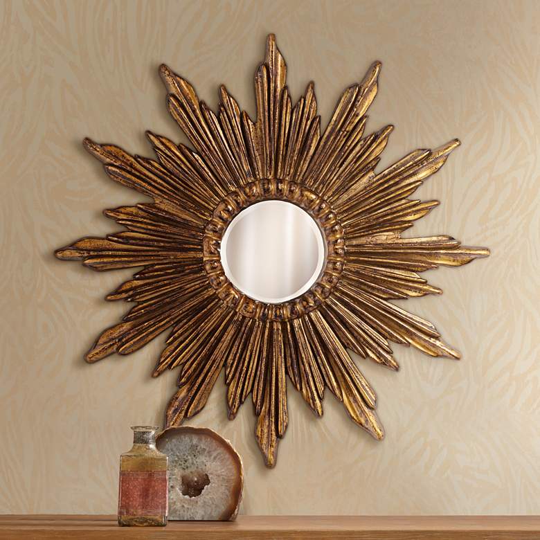 Calpella Dark Gold 29 1/4&quot; Round Sunburst Wall Mirror
