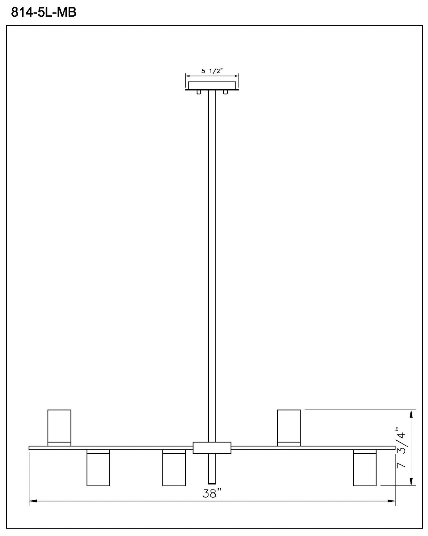 Calumet 38" Wide Matte Black 5-Light Linear Pendant